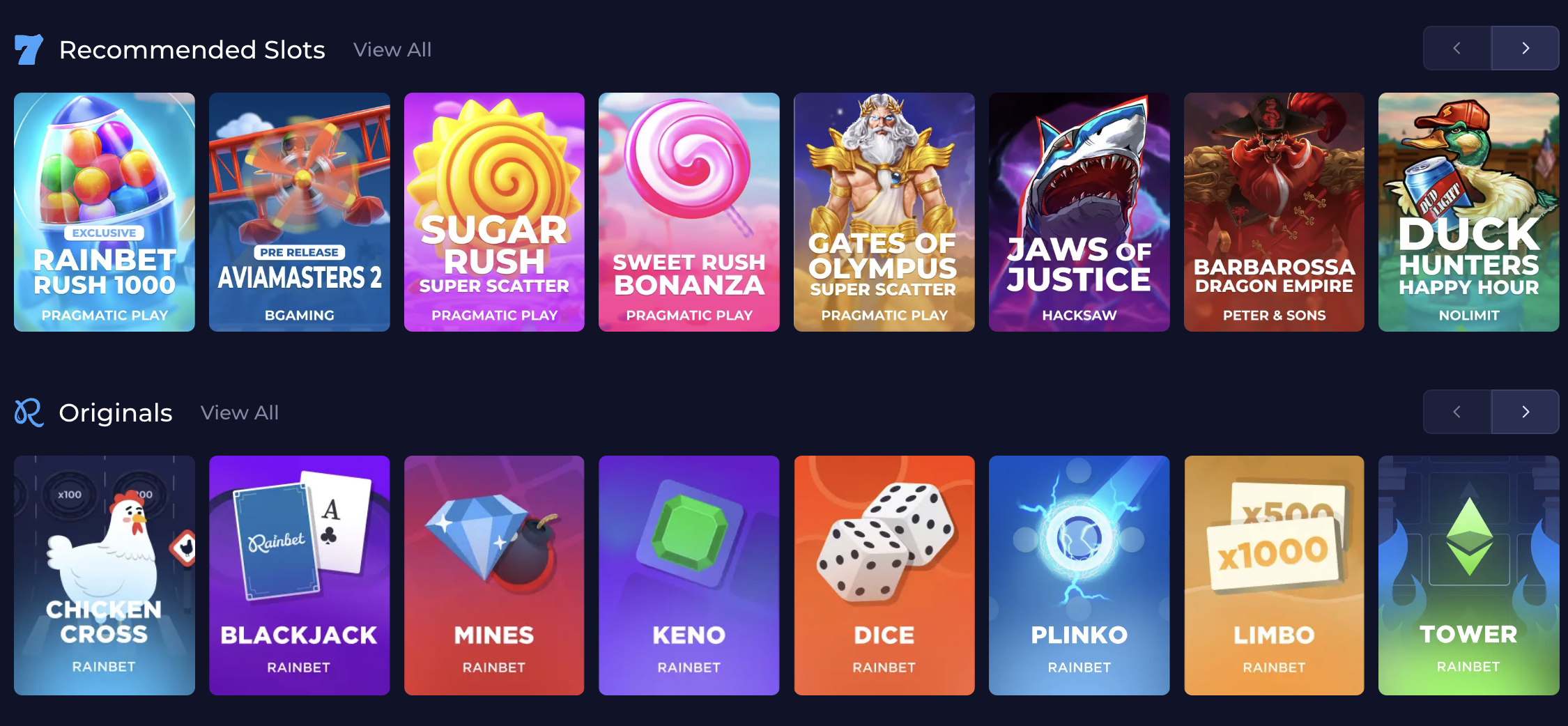 Rainbet Casino Games – sloty, live casino, originals
